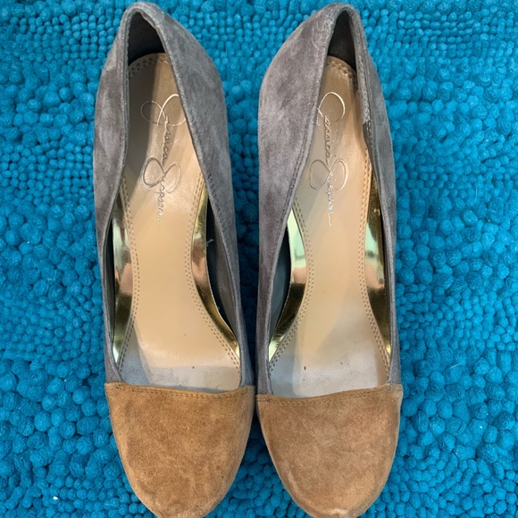 Jessica Simpson charcoal & tan heel - Picture 1 of 8